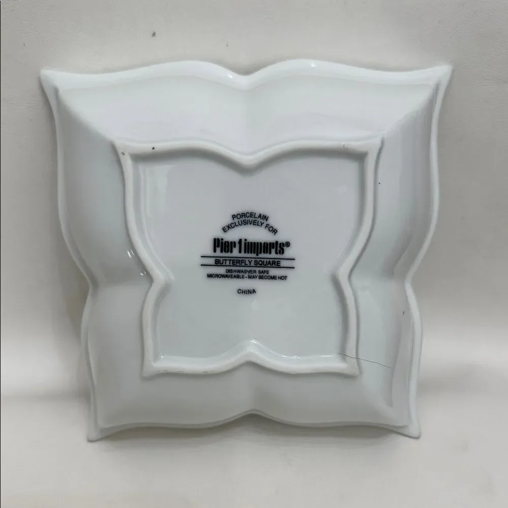 Pier 1 Butterfly 6.5 Square White Porcelain Square Bowls 2 Soup Cereal Salad